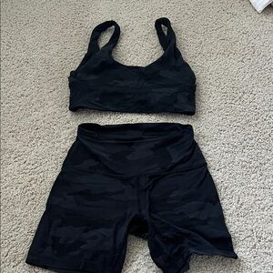 Lululemon camo biker short and sports bra set